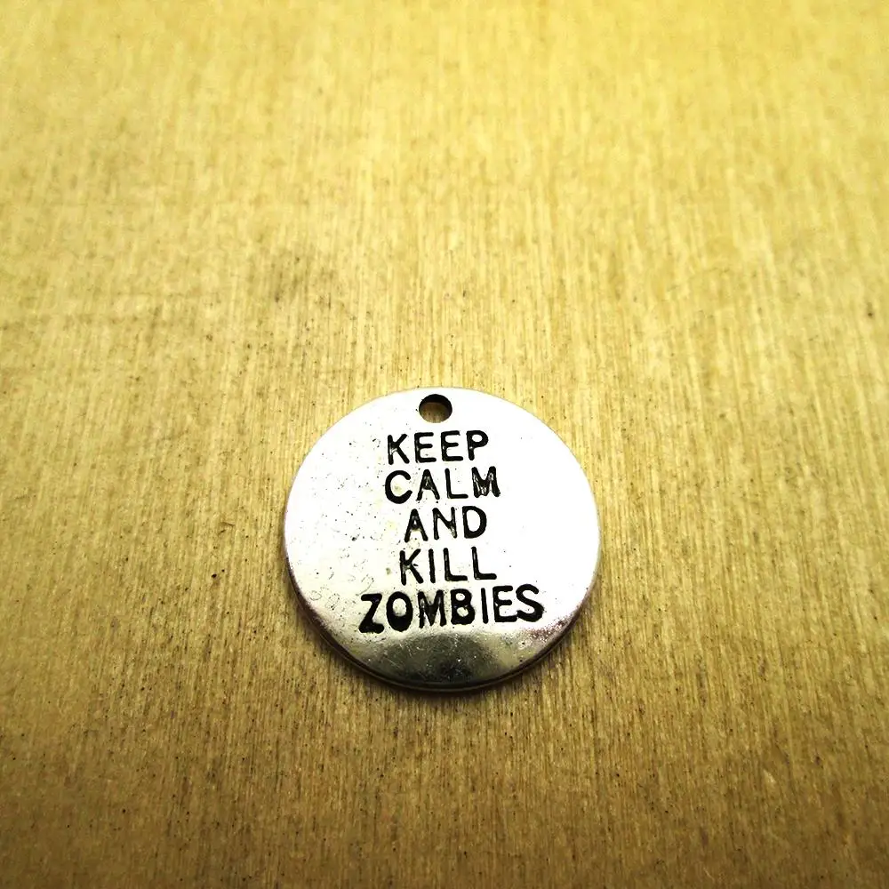 

20pcs-20mm keep calm and kill zombies disc the walking dead Charms penant DIY necklace/ bracelets charms antique silver tone