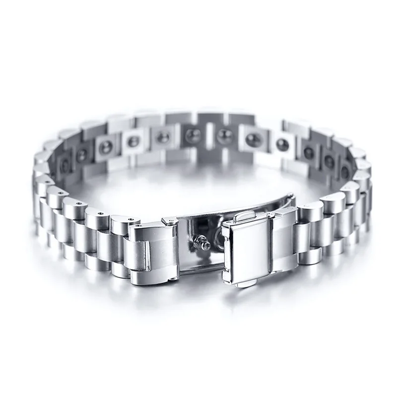 

Vnox Healthy Hematite Bracelets Bangles for Men Women Bio Energy Therapy Stainless Steel Strap Bracelet Tone