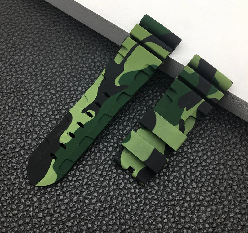Спортивный ремешок для часов 24 мм 26 мм зеленый камуфляж camoflag силиконовый резиновый ремень для Panerai ремень для PAM111 441 браслетная застежка Бесплатные инструменты
