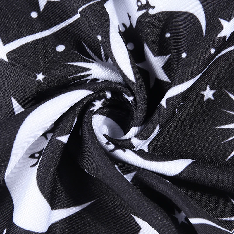 InstaHot Star Moon Printed Skirts High Waist Gothic Stretchy Pleated Skirt Harajuku Casual Punk Mini Black Skirts Summer Fashion