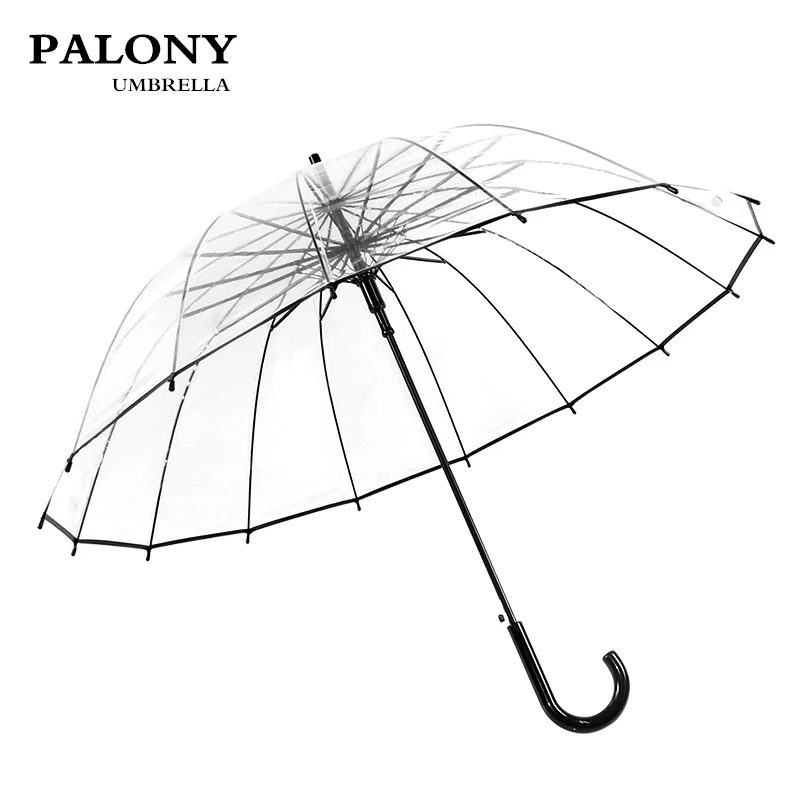 PALONY, высокое качество, большая длинная ручка, 16 ребра, прозрачный зонт, мужской, женский, от дождя, модный, Одноцветный, автоматический, креативный, дождливый, прозрачный