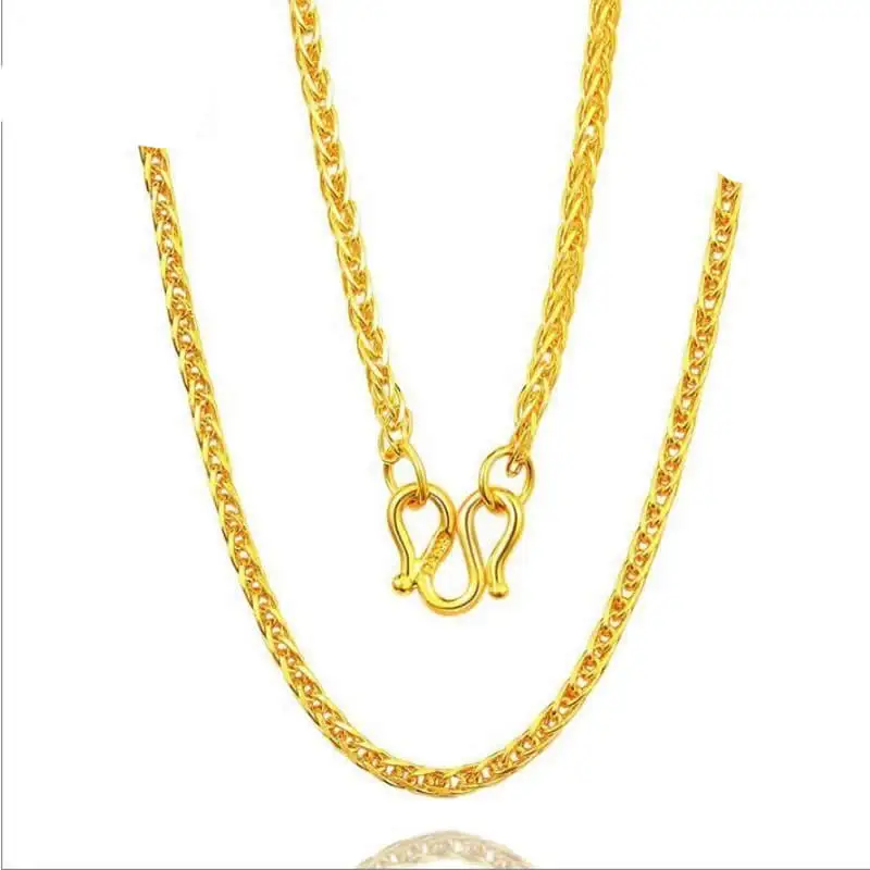 

Pure Yellow Gold Wheat Chain Necklace/ Best 999 gold 24K Necklace Chain 3.6g