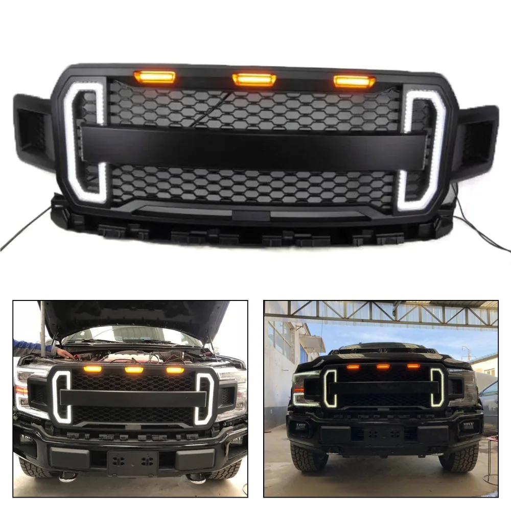 Areyourshop/новая стильная передняя решетка для гриля с янтарными огнями DRL Ford F150 F 150 2018