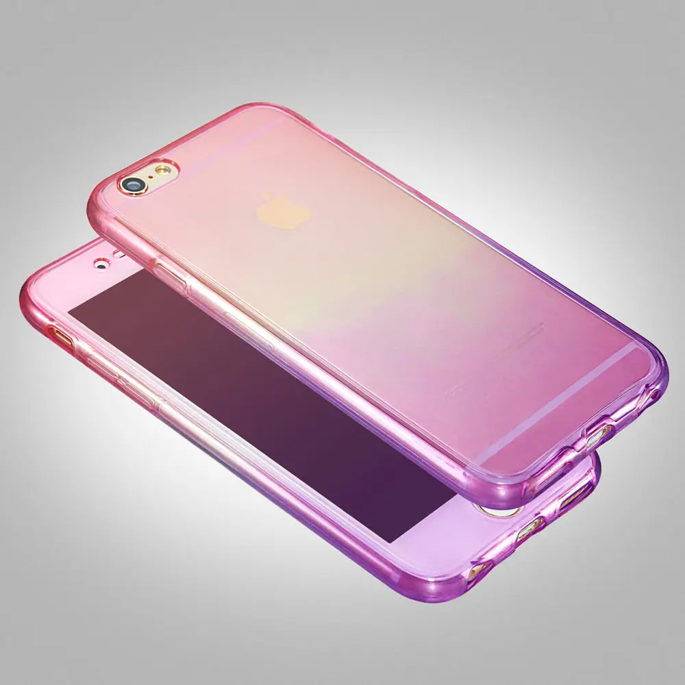 Для iPhone 6 6s Plus 5 5S градиентный цветной задний + передний Прозрачный ТПУ Мягкий