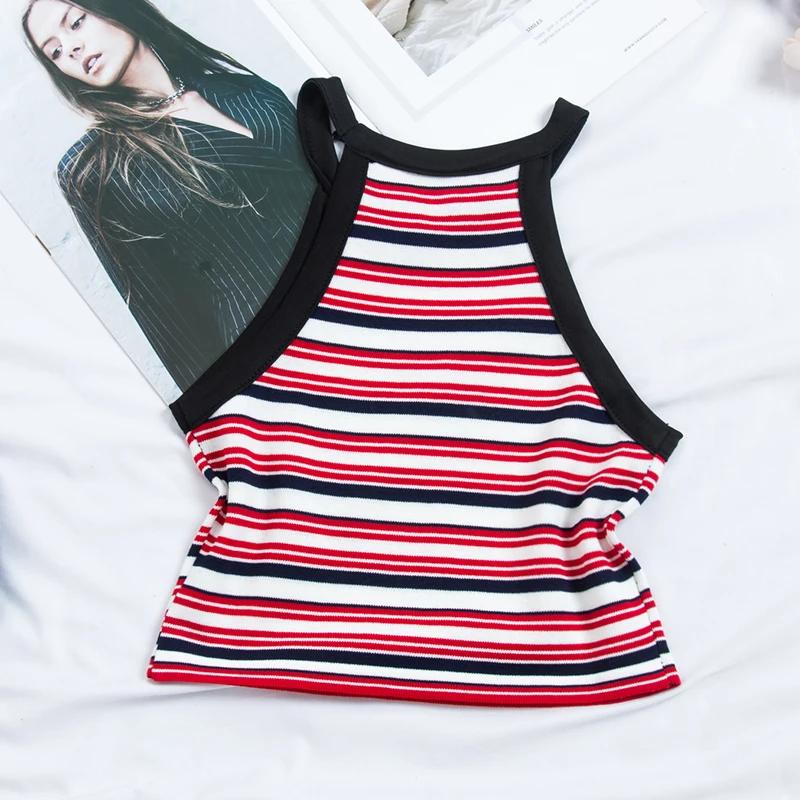 Новинка 2019 повседневный летний топ в полоску красный укороченный женские тонкие