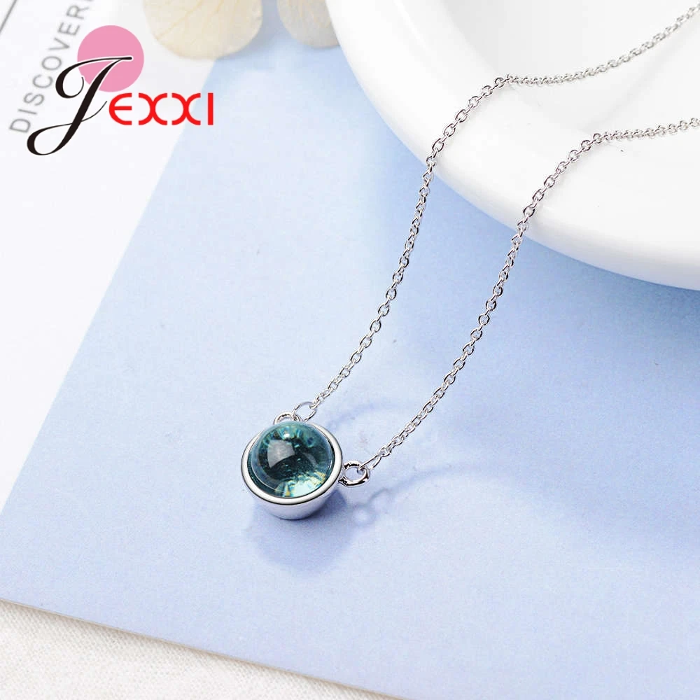 

Dainty Attractive Real 925 Sterling Silver Pendant Necklace Lack Blue Crystal Rhinestone for Women Girl Fashion Jewelry