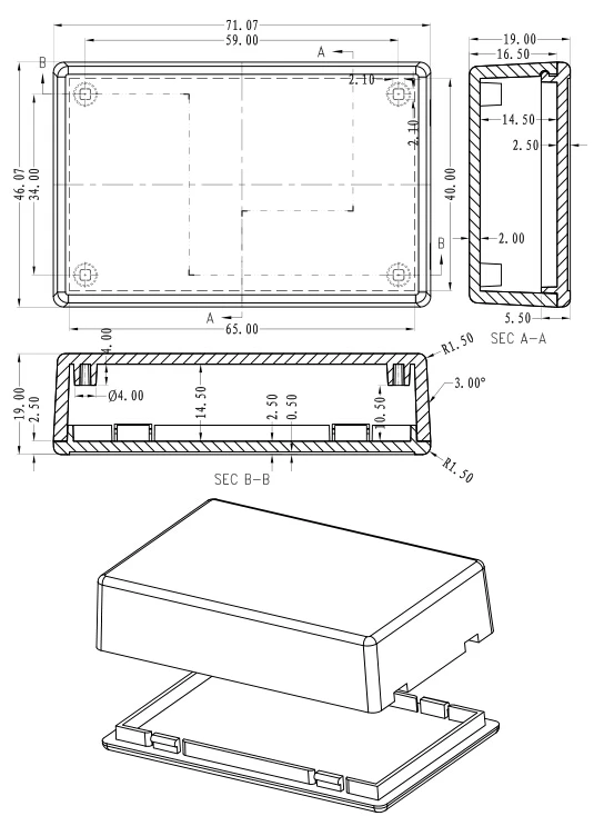 1 шт. пластиковый чехол szomk для электронного проекта 71*46*18 5 мм|box for|box for electronicboxes
