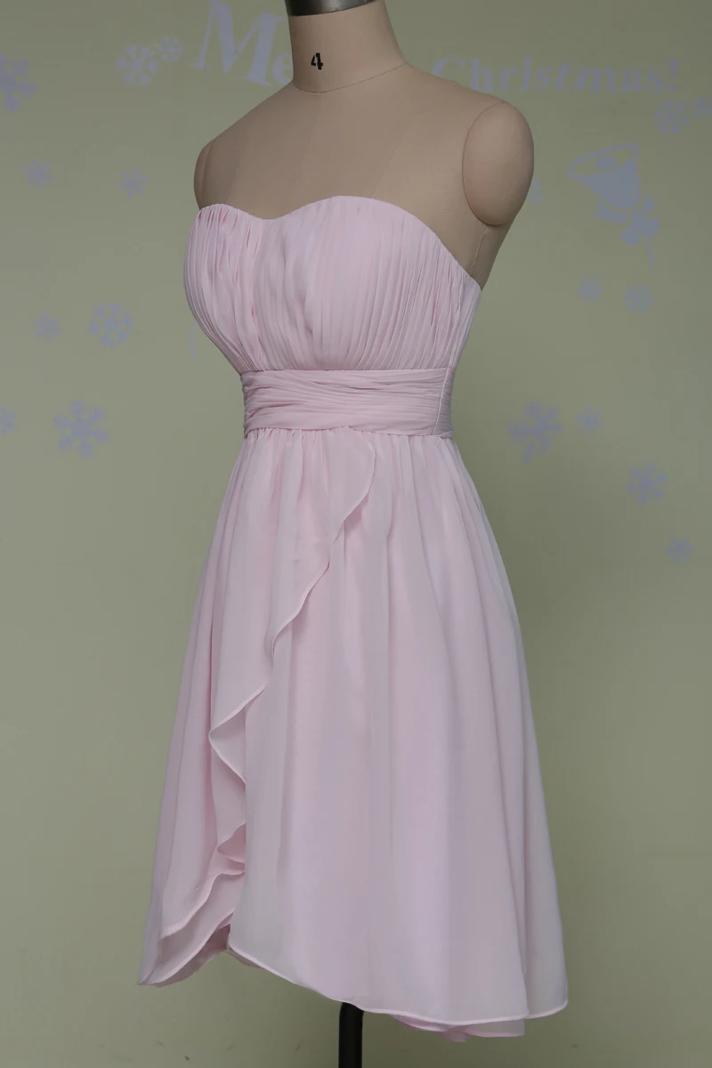 Короткие Розовые Платья Невесты Плиссе Милая Line Шифон Свадебные Партии robe