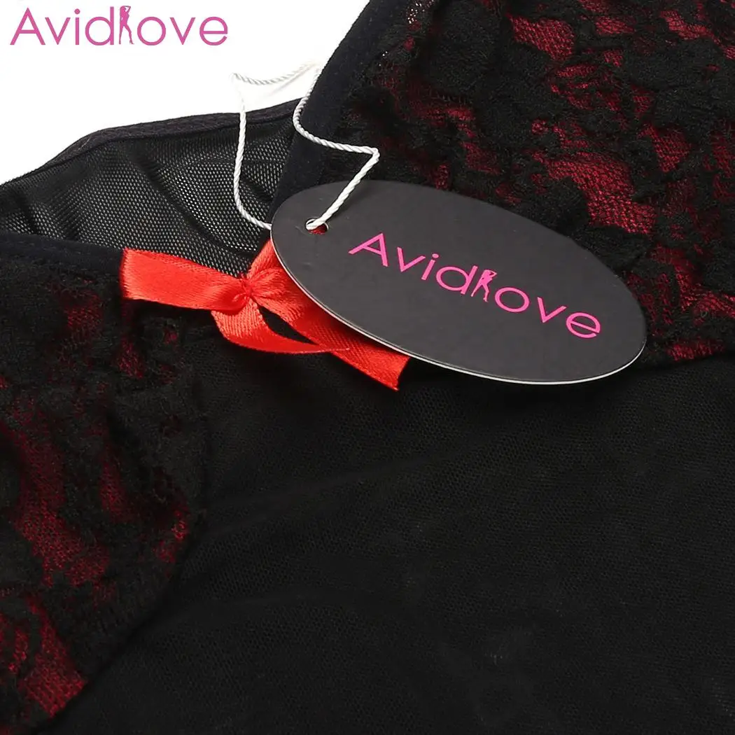 Avidlove Для женщин сексуальное женское белье нижнее белье Эротические костюмы сексуальное магазин v-образным вырезом Babydoll пижамы сетчатыми оборками кружевная сорочка подол