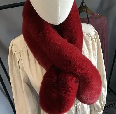 wine red soft Осенне-зимний мужской и женский шарф из искусственного лисьего меха енота и кролика, меховой воротник из искусственного меха, зимний длинный плотный шарф 120 см TB016 - Цвет: wine red soft