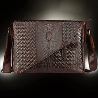 new mens genuine leather retro business bag crocodile pattern briefcase designer oil wax cowhide single messenger shoulder bags