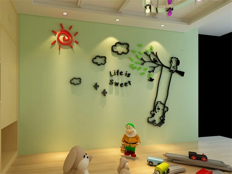 Изображение медведя, выполненное акриловыми красками качели 3D стикер на стену телевизионный фон настенные изображения стена наклейка s для детской комнаты детская комната Прекрасный 3D стикер на стену 5 размеров