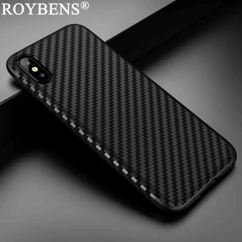 Roybens для IPhone X Case роскошный Углеродный волокно крышка телефона из мягкого ТПУ и
