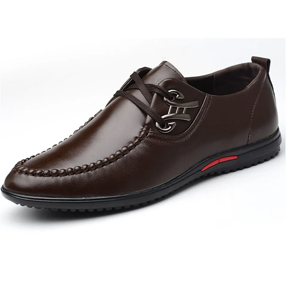LIN KING Leisure Men's Leather Shoes Business Office Casual Breathable Lace Up Moccasin Soft Light Loafers For Male | Обувь