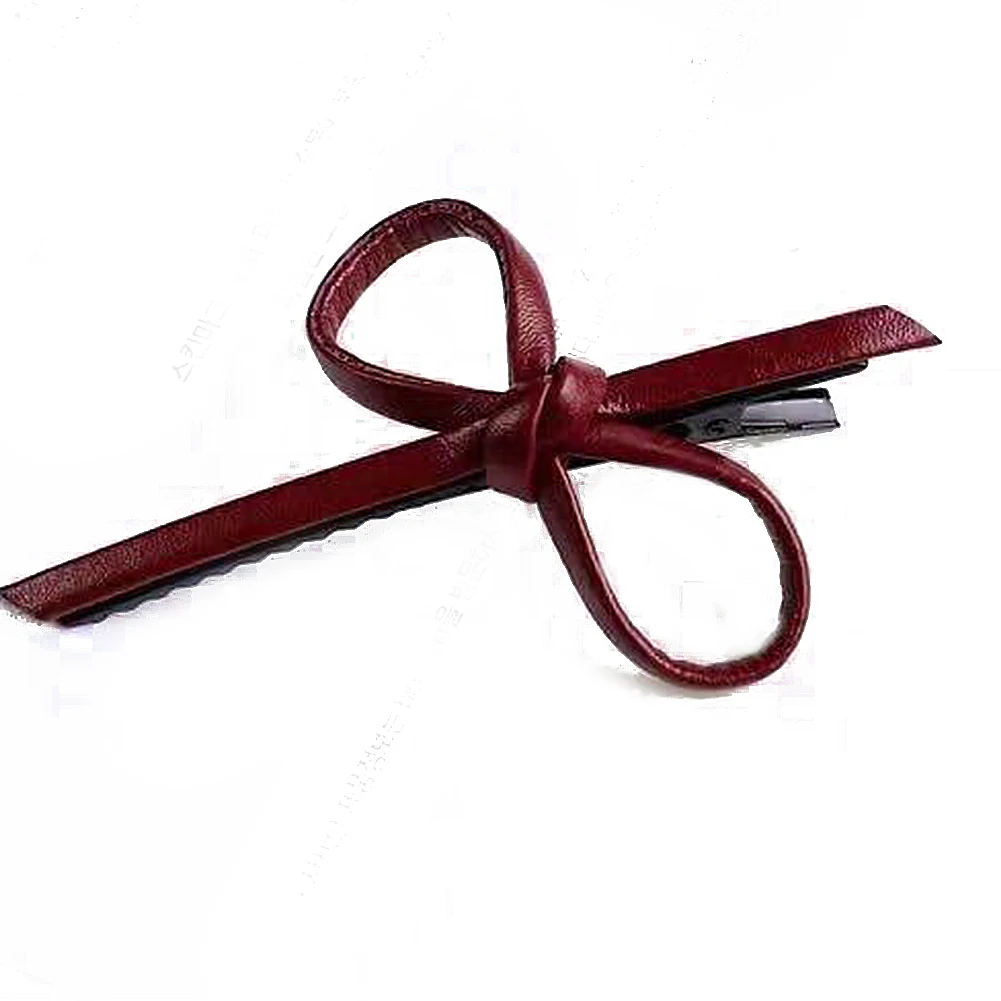 Wine Red A 1 шт. модные милые Твердые кожаные Шпилька-бант заколки из сплава для женщин девочек заколка аксессуары для волос подарки - Цвет: Wine Red A