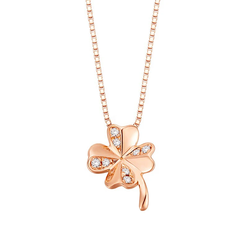 Aazuo Real Diamonds 100% 18K Rose Gold Micro Paved Lucky Four Leaf Pendent With Chain Necklace gifted for Women Wedding Au750 | Украшения и