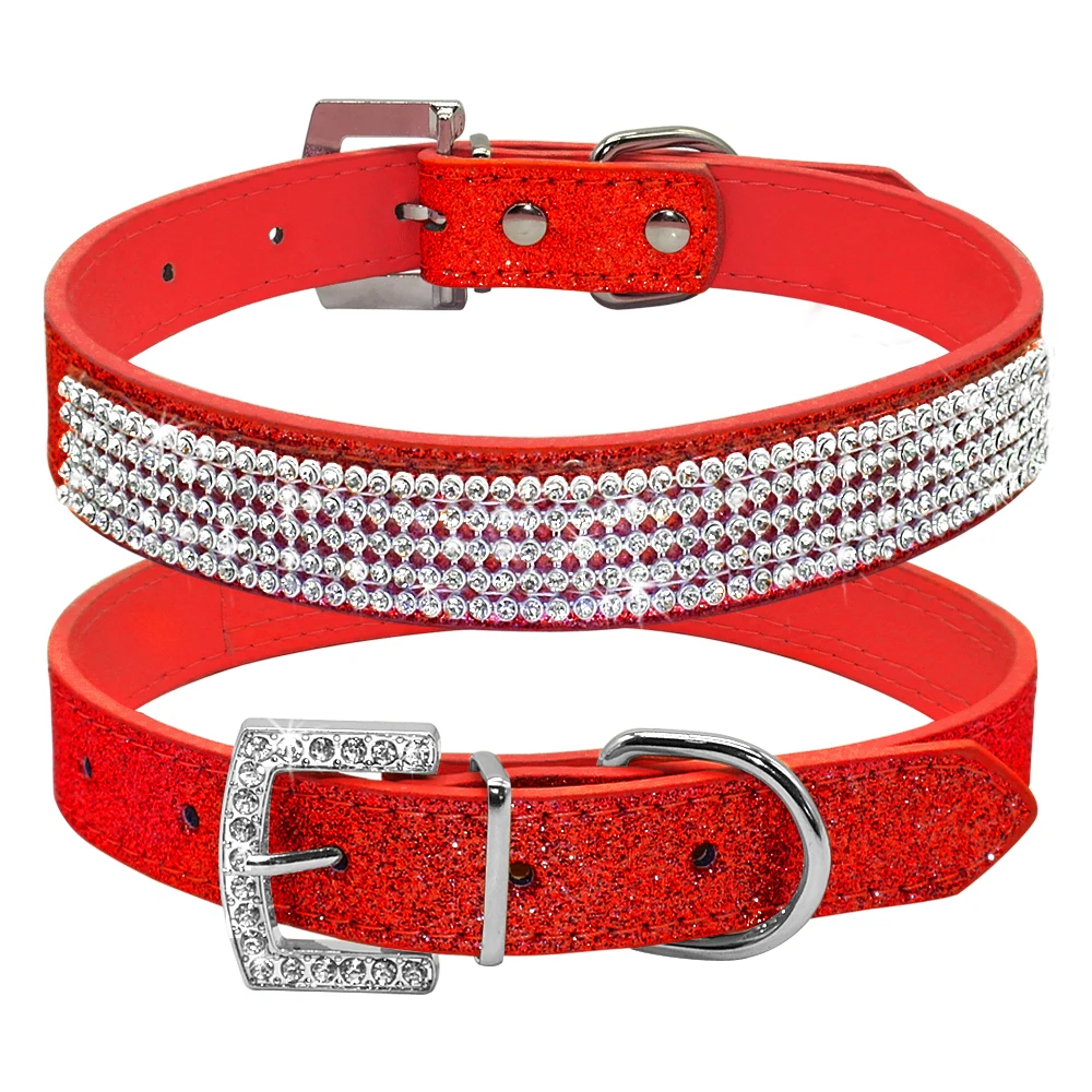Bling Diamante стразы из искусственной кожи ошейники для собак и кошек розовые для маленьких средних собак чихуахуа Йоркского 5 цветов Размер XS s m l - Цвет: Красный