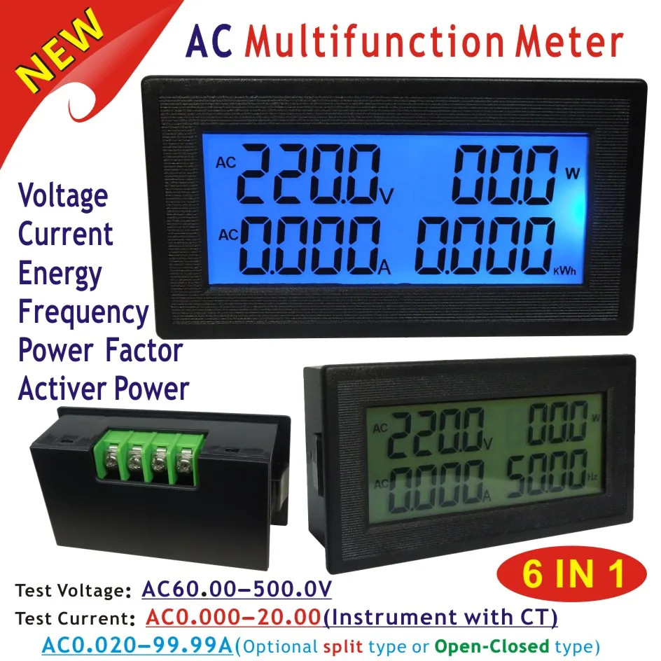 AC60 ~ 500V 20A 100A цифровой измеритель напряжения индикатор энергии вольтметр