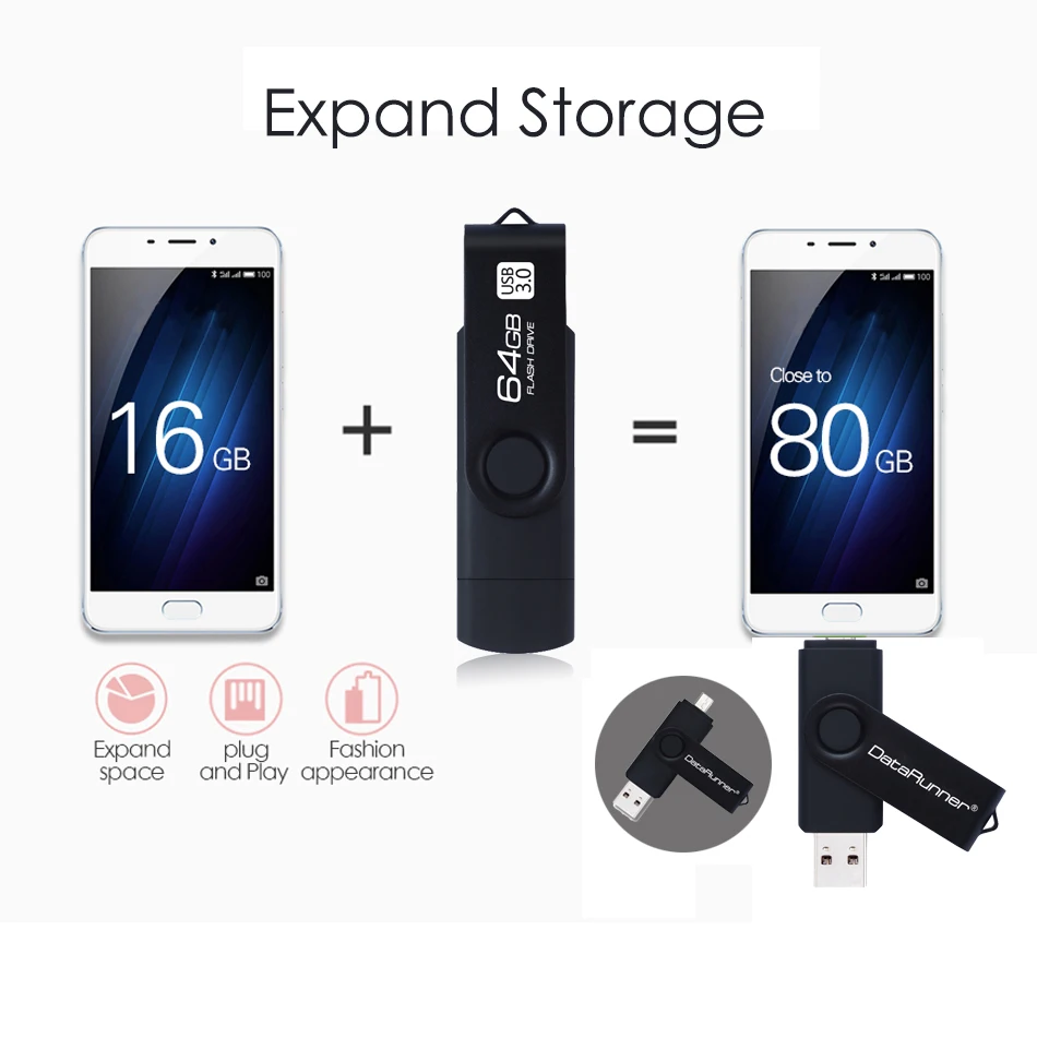 Новый Usb 3 0 DataRunner OTG USB флеш-накопитель для смартфонов/планшетов/ПК 32 Гб 64 128 ГБ 256