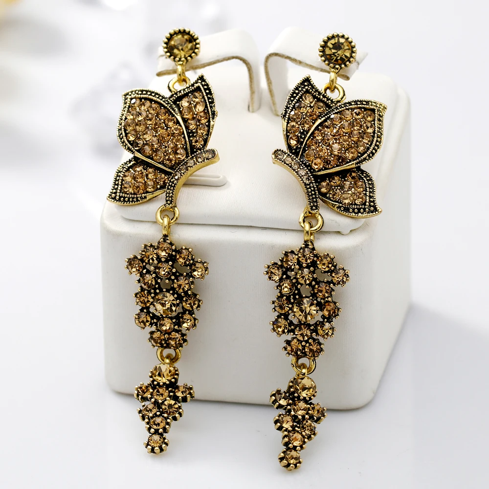 Indian Vintage Alloy Butterfly Tassel Earrings with Stones for Women Girls Wedding Dangle Jewelry | Украшения и аксессуары