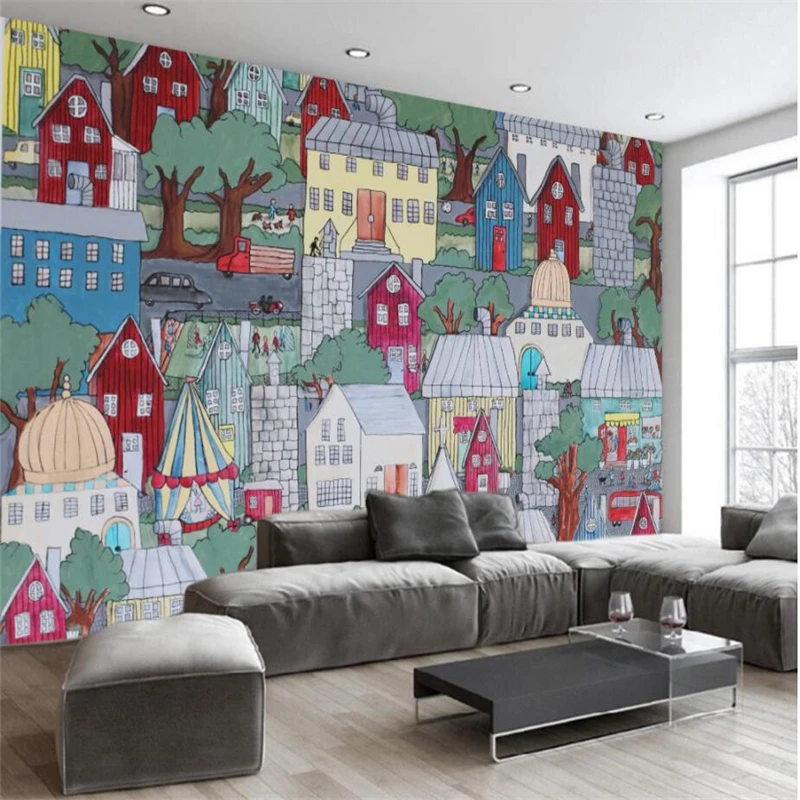 Beibehang Европейский стиль ретро ручная роспись цвет города украшение фона стены