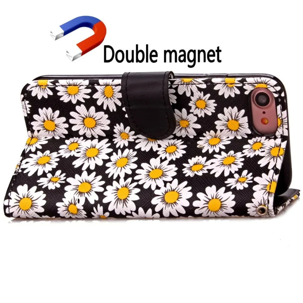 For Apple iPhone 7 Plus 4.7 5.5 Case 2 Card Slots Chrysanthemum PU Leather Stand Photo Frame Wallet Cover Phone Case+Flim |