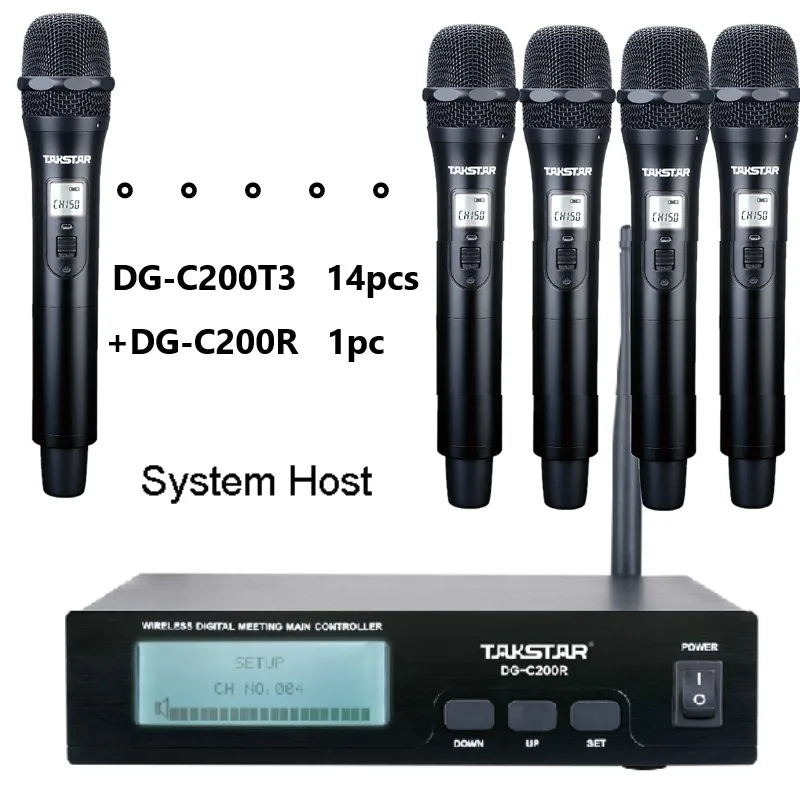 Новая портативная микрофонная система Takstar DG C200R для 14 человек 2 4G Цифровая