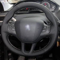 shining wheat hand stitched black leather steering wheel cover for peugeot 208 peugeot 2008 car special