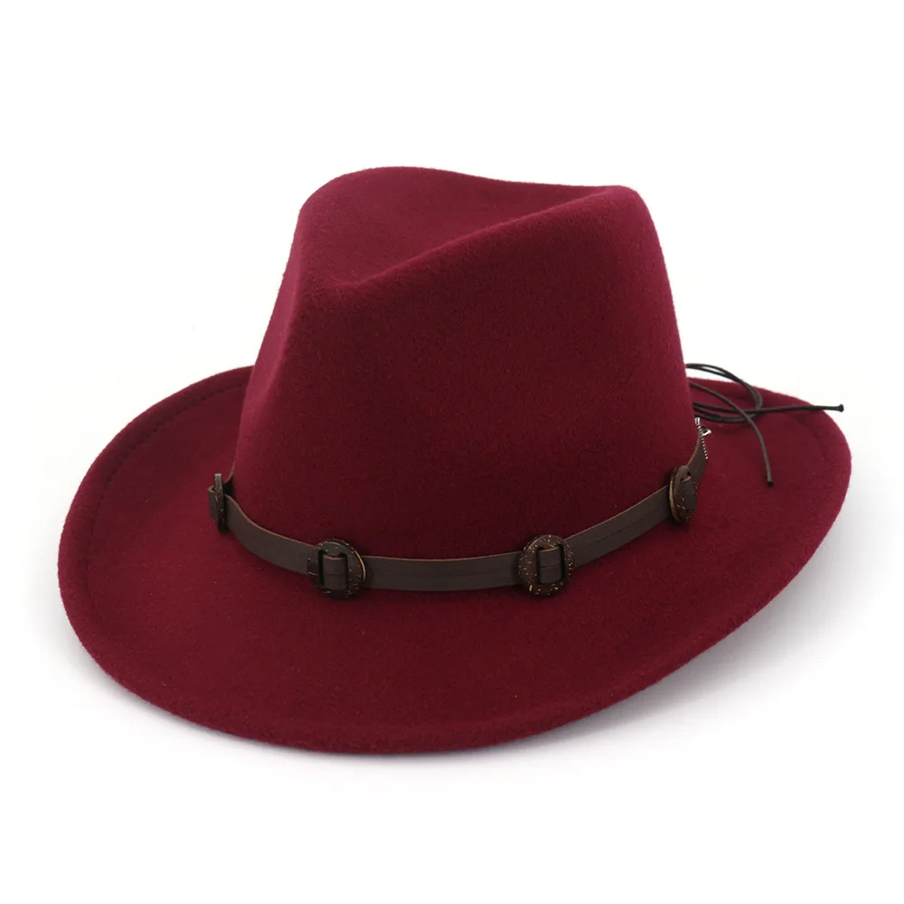 6 цветов Jazz Fedora Sunhat для мужчин и женщин фетровые шапки резинка с тесьмой западная ковбойская шляпа черная Трилби Bowler шляпа для унисекс AE0001