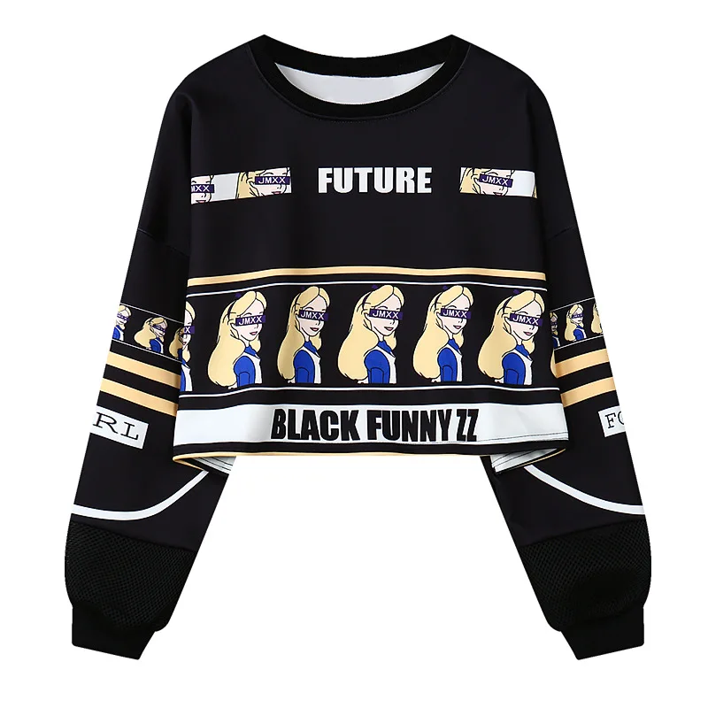 Укороченные спущенное плечо Женский свитшот Харадзюку Стиль повязка для девочек