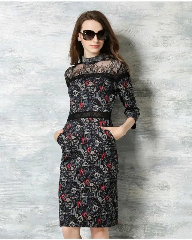 Платья Мода 2016 Весна Элегантных Женщин Платье выдалбливают С Длинным рукавом