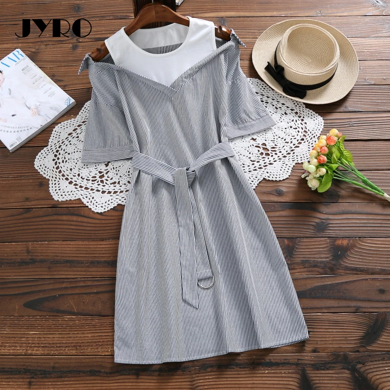 JYRO бренд Для женщин платья небольшой свежий поддельные из двух частей в полоску