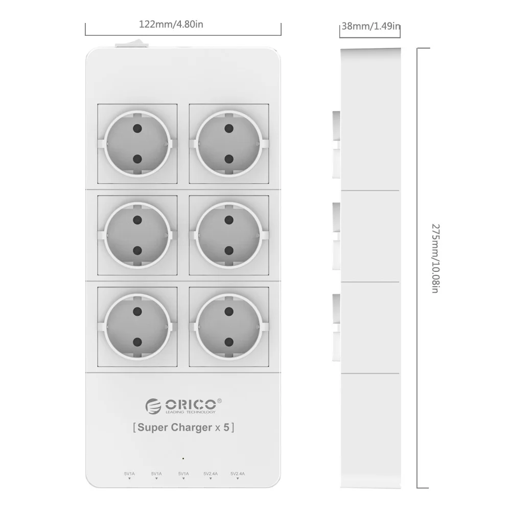 ORICO HPC-6A5U ЕС Plug 6 Защита от перенапряжения мощность Stirp с 5x5V2. 4A USB зарядное