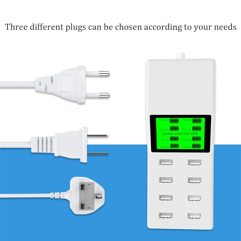 Портативное умное зарядное устройство со светодиодным дисплеем 8 USB-портов |