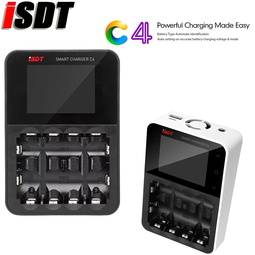 ISDT C4 8A сенсорный экран Смарт зарядное устройство с USB выходом для 18650/26650/AA/AAA батареи для режима RC