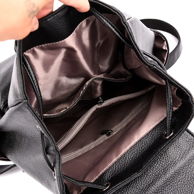 Новый Противоугонный рюкзак женский Drawstring мягкие кожаные рюкзаки для школы