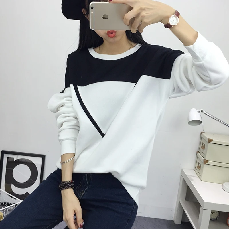 Зимние новые модные черно белые Цветные Лоскутные толстовки с капюшоном женские