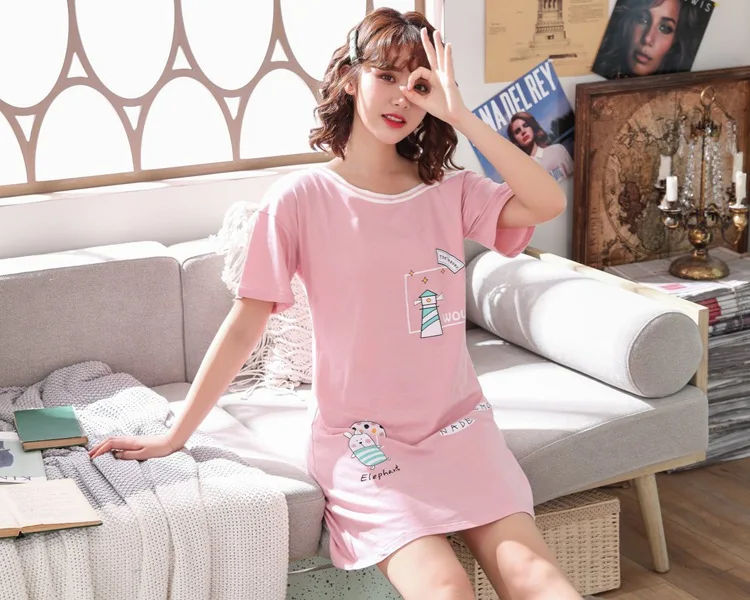 Пары короткий рукав хлопок ночные рубашки для женщин Лето милый мультфильм домашнее платье одежда для сна ночнушка ночная рубашка мужская пижама