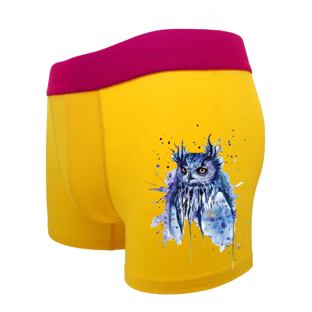 Мужские хлопковые трусы боксеры с забавным принтом совы дышащие больших