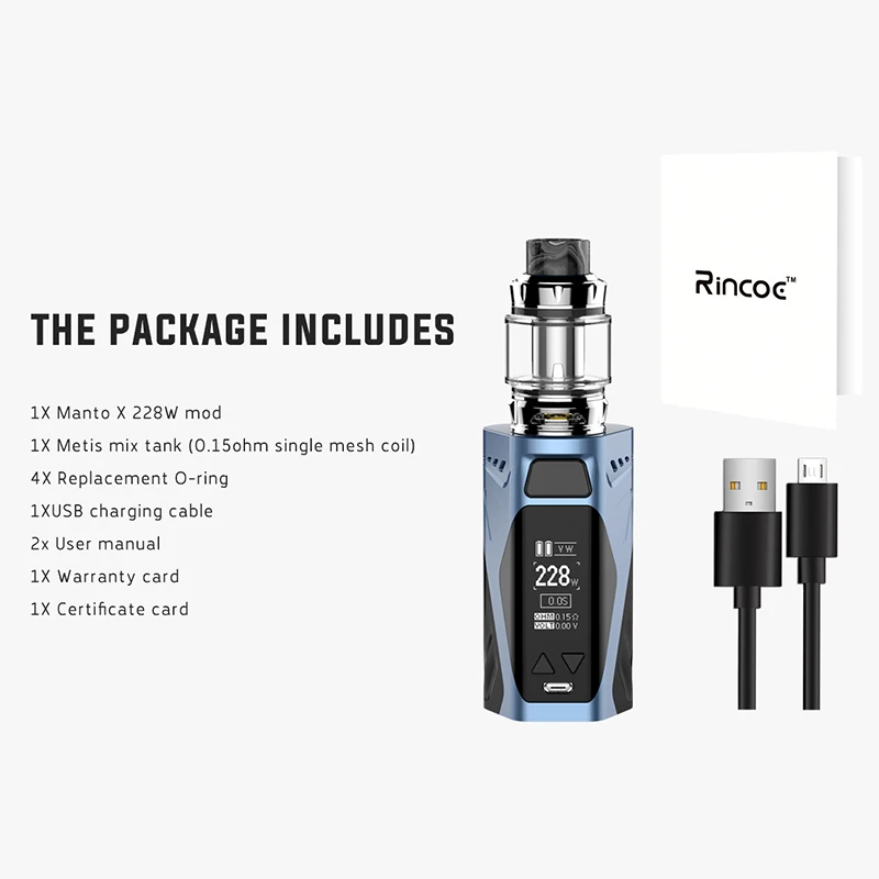 E-cigs Rincoe Manto X Mesh 228 Вт комплект маленький двойной 18650 с 6 мл Metis Mix распылитель сетки