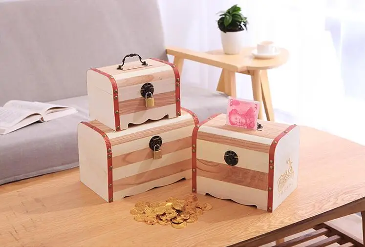 1 х винтажная деревянная копилка милая с замком коробка для монет альканция