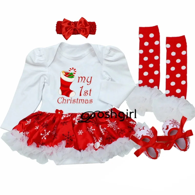 Красные рождественские наряды My first Christmas для маленьких девочек шикарное