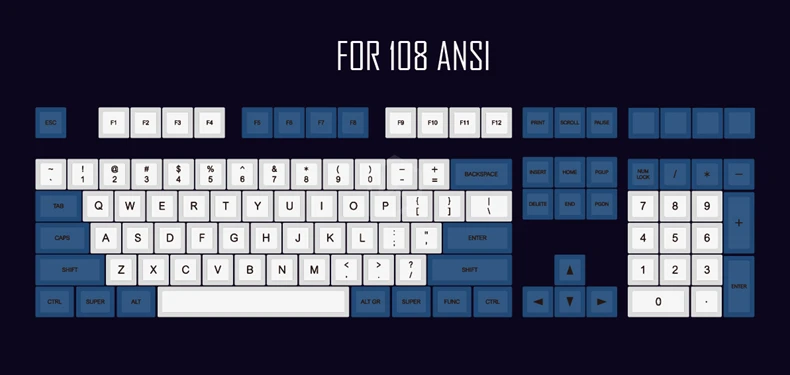 Dye Sub For 108 ANSI Dsa белый синий краситель Sub Keycap набор PBT пластик для клавиатуры gh60 xd60 xd84 cospad tada68 rs96 zz96 87 104 660 - Цвет: Dye Sub For 108 ANSI