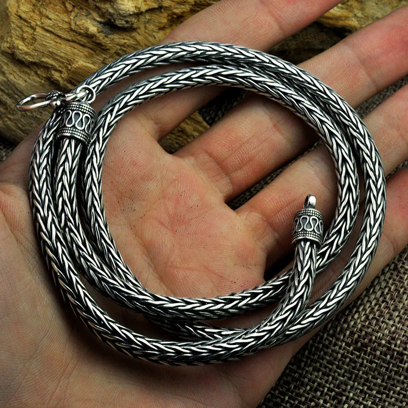 

FNJ 925 Silver Cable-Wire Necklace for Jewelry Making Rope width 5mm New Fashion Original S925 Thai Silver Women Men Necklaces