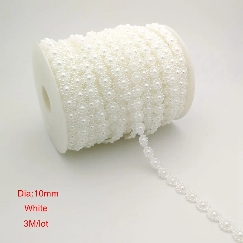 White 10mm 3M 3 м/лот, жемчужные бусины, 10 мм, цветок, рукоделие, бисер ABS, имитация жемчуга, ручная работа, бисер для рукоделия, свадебные, вечерние, украшения - Цвет: White 10mm 3M