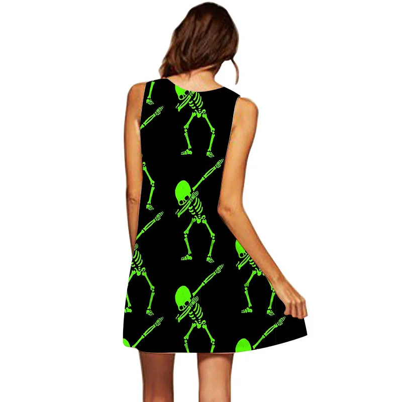 Женское платье с принтом черепа тыквы Повседневное без рукавов костюмы для