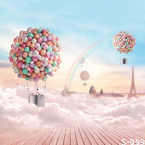 Виниловый фон для фотосъемки детей с изображением воздушных шаров радуги