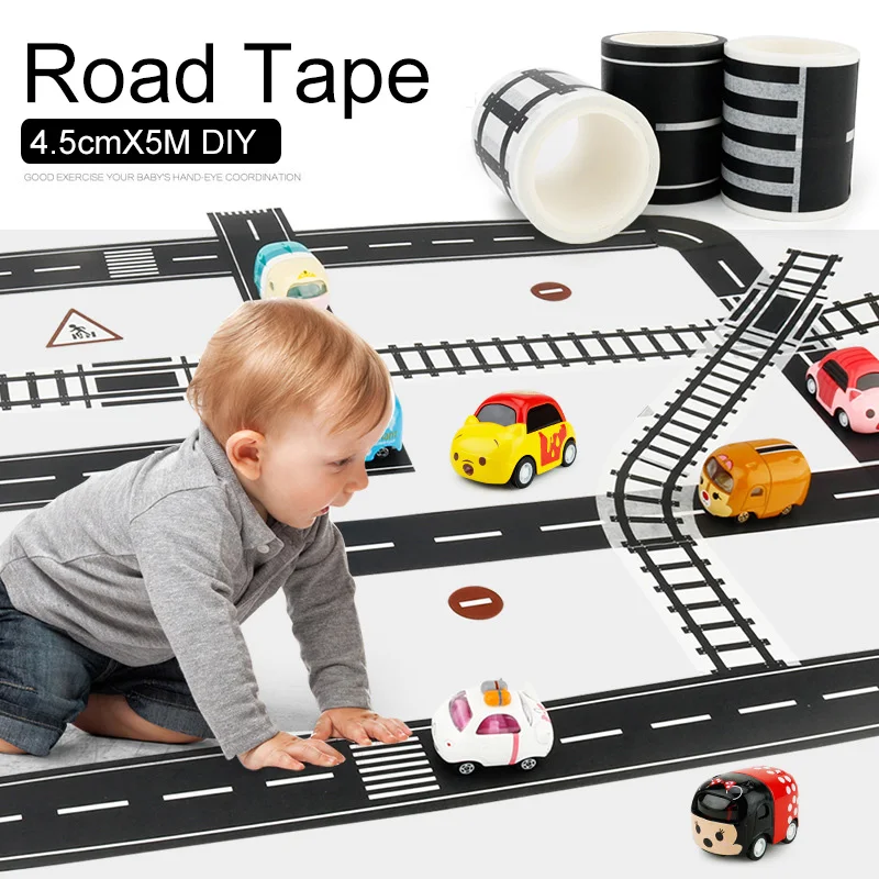 

Kids Railway Road Tape DIY Sticker Wide 4.8cm Traffic Road Adhesive Masking Tape Scotch Road Baby Own Design Play Map Car Toys