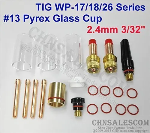 CHNsalescom 21 шт TIG сварочный 45V26 газовый объектив #13 Pyrex Набор чашек для Tig WP-17/18/26 3/32 &quot2 4