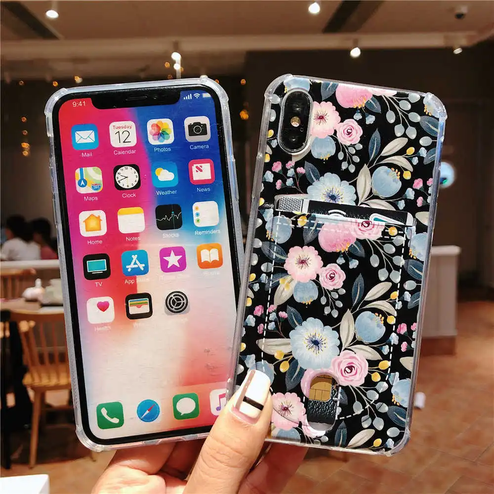 For Iphone 7 3D Relief TPU Case for 8 8Plus Credit Card Holder Back Cover iphone 6 6plus X XR XS Max Protective shell |